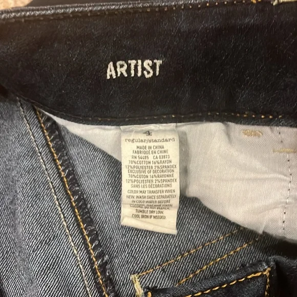 American Eagle custom hand painted dark wash stretch low rise “artist” size 4 - Picture 5 of 5